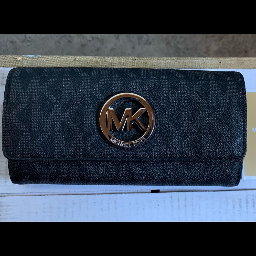 Michael Kors large Black monogram wallet with silver details